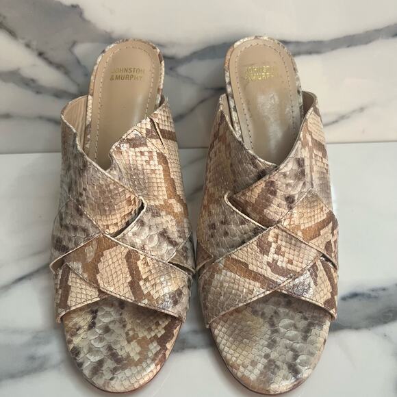 Johnston & Murphy | Women's Leather Snakeskin Print Leather Slide Heels Sz 8.5 - Picture 2 of 7